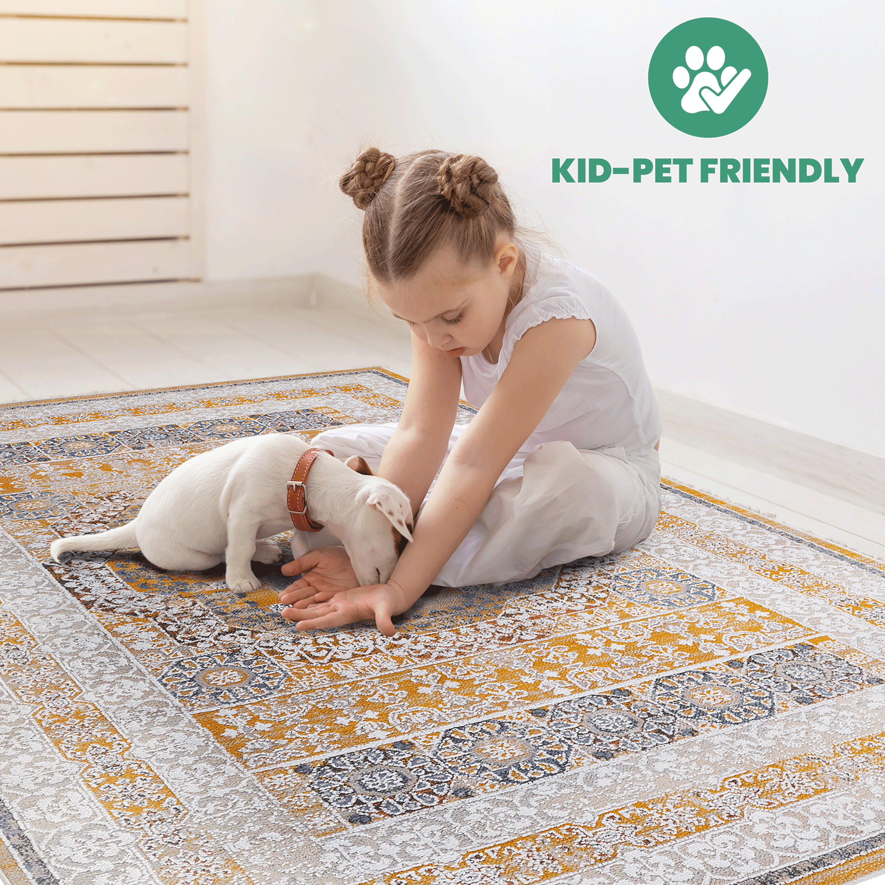 2' x 3' Cream Ivory Medallion Area Rug, Non-Shedding Stain Resistant Indoor Rug, Soft Medium Pile Floor Carpet for Living Room Bedroom Dining Room Home Office
