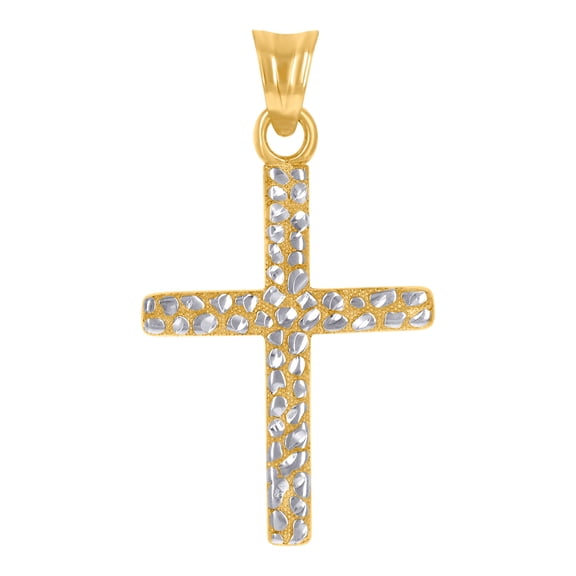 14k Two-tone Gold Mens Cross Religious Charm Pendant 33.5x18.6mm Wide Necklace for Men - 1.3 Grams