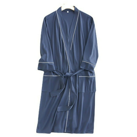 

Worallymy Portable Kimono Cotton Robe Adjustable Long Dressing Gown Soft Warm Calf Length Bathrobe with Detachable Belt for Home Hotel Bath