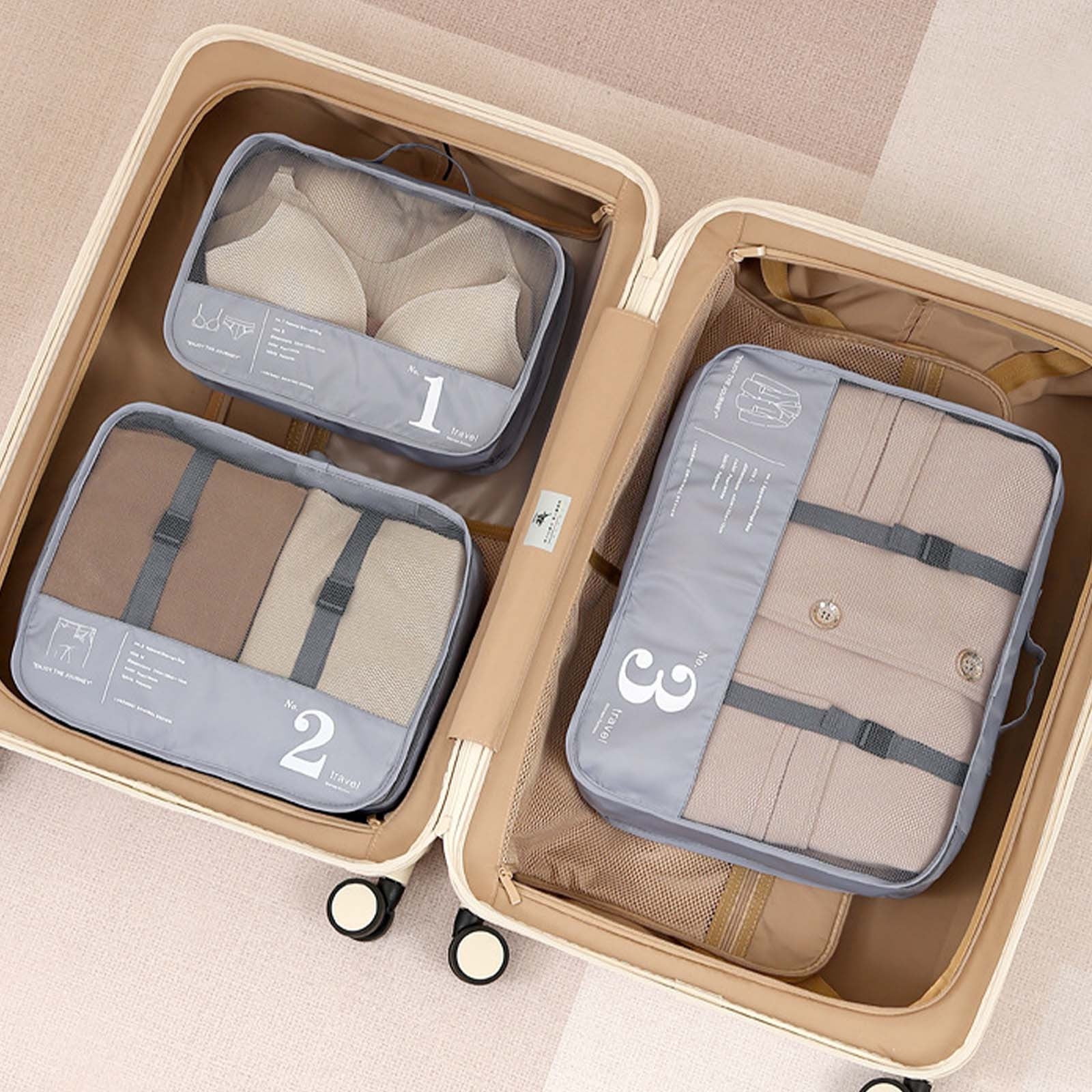 Summercome 7 Set Packing Cubes, Luggage Packing Organizers for Travel Accessories, Space Saving Travel Bags for Carry On, Lightweight Zipper, Clothes, Shoes and Laundry Bag, Suitcases (Gray)