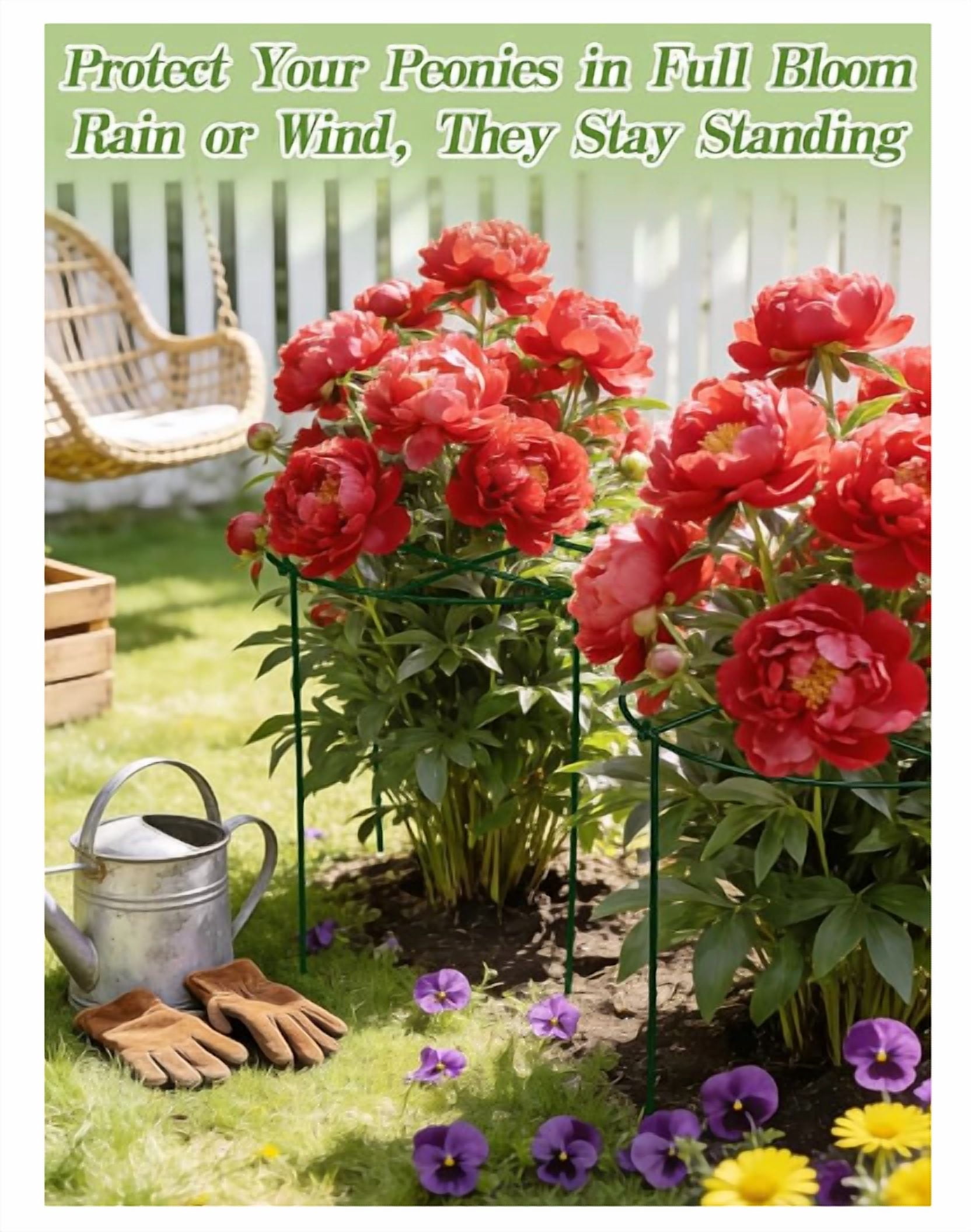 3 Sets 18''H x 14''Dia Large Peony Cages and Support - Heavy-Duty Metal Legs, Plant Support Cage for Outdoor Plants, Flower Trellis for Hydrangea Rose Tomato