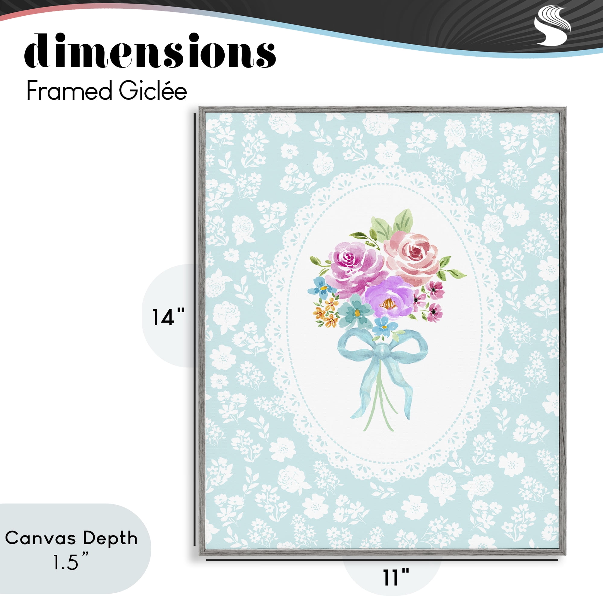 Stupell Industries Aqua Feminine Bouquet Gray Framed Giclee Art, design by Corinne Haig