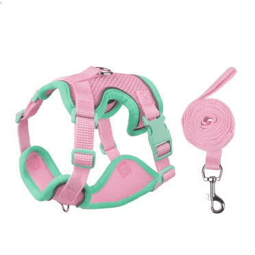 NOYAFA Dog Harness & Leash No Pull Puppy Harness for Small to Medium Dogs, Cats ,Reflective Adjustable Soft Padded D-Rings Pet Harness with Hook & Loop Fastener, Buckle （Pink L）