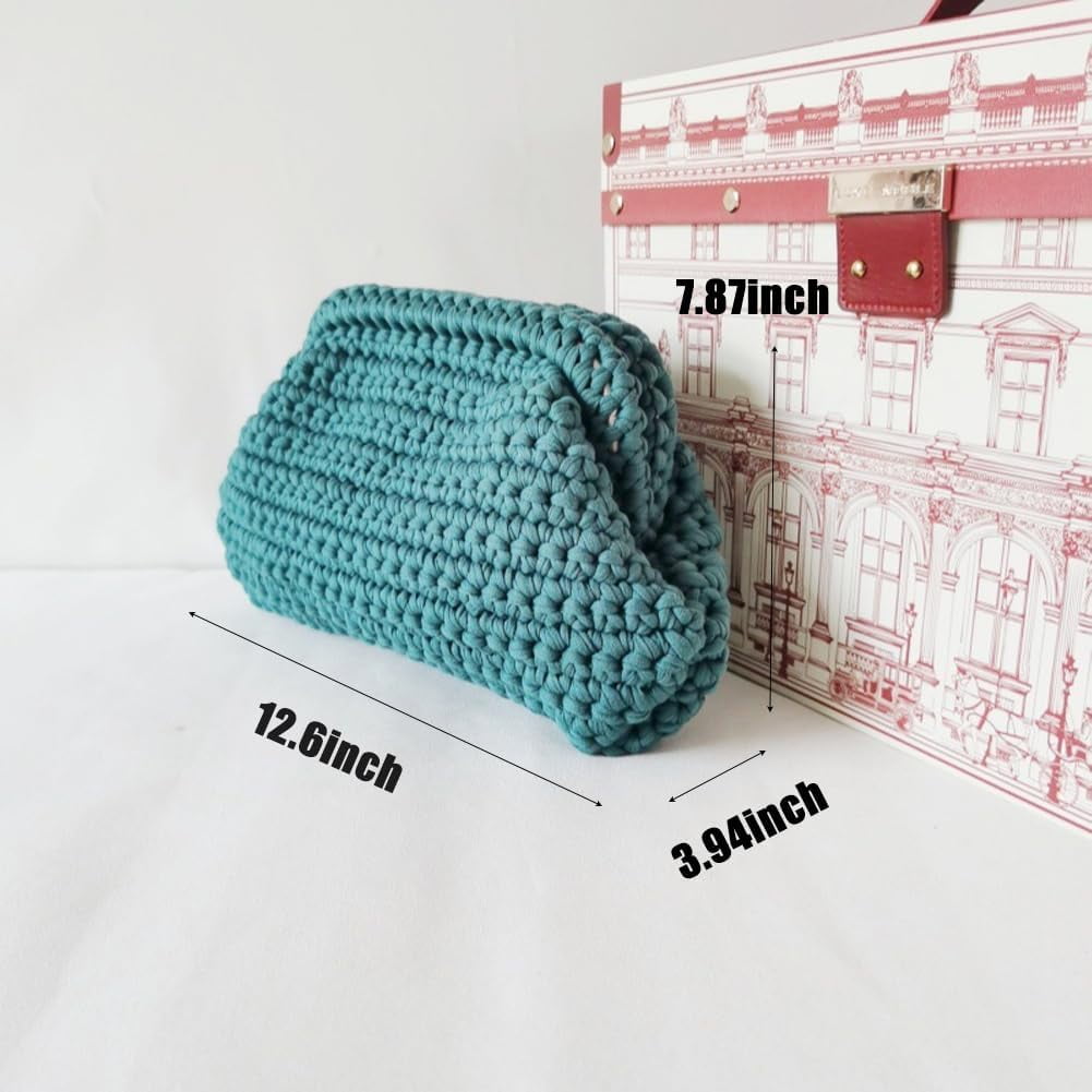 Summer Beach Clutch Purses for Women Woven Crochet Handbags Dumpling Clutch Ruched Cloud Purse Casual Colorblock Bag