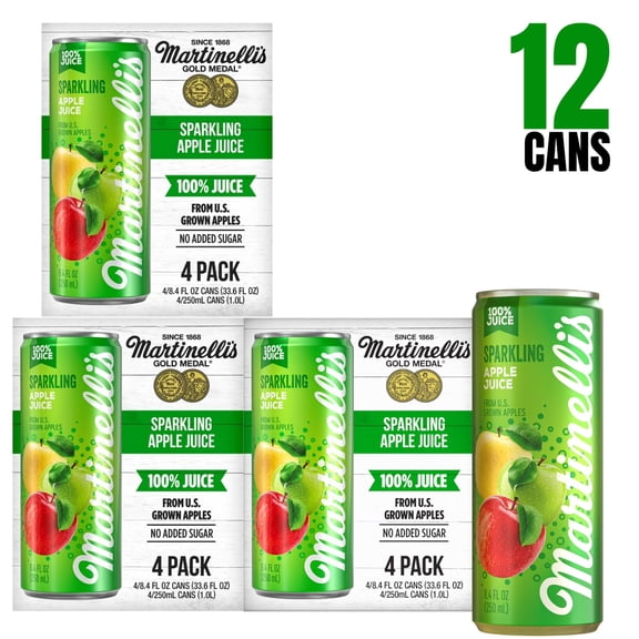 Martinelli’s 100% Juice Apple Sparkling – 8.4 fl oz Can, 12 Pack