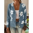 thumbnail image 2 of Floral Pattern Button Front Knitted Cardigan, Elegant V-neck Long Sleeve Sweater, Women's Clothing, 2 of 6