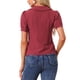 thumbnail image 3 of Blusa de mujer Inspire Chic con cuello Peter Pan, manga corta abullonada, estilo retro, talla XS, color burdeos, 3 of 5