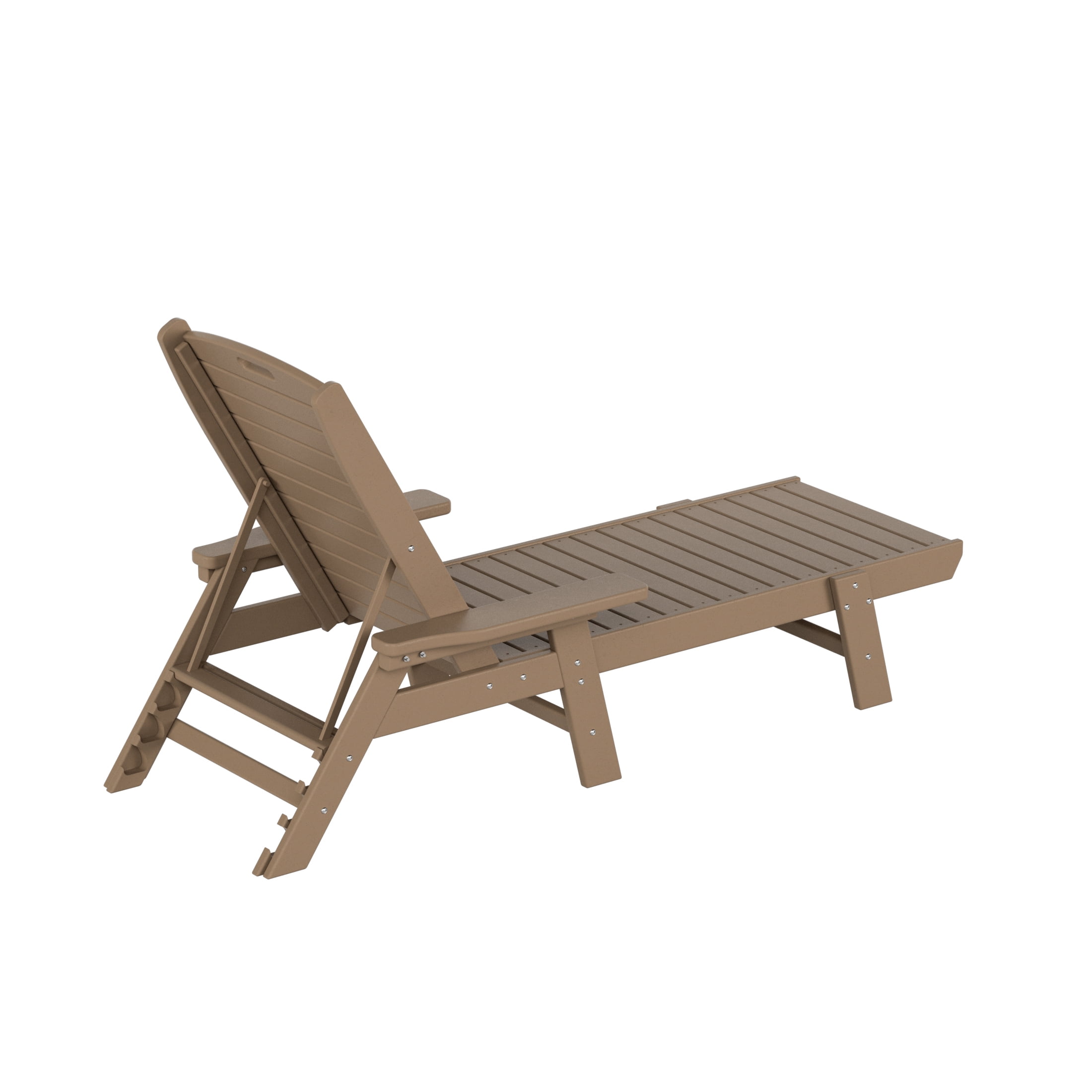 GARDEN Plastic Outdoor Chaise Lounge Chair with Adjustable Backrest, Weathered Wood