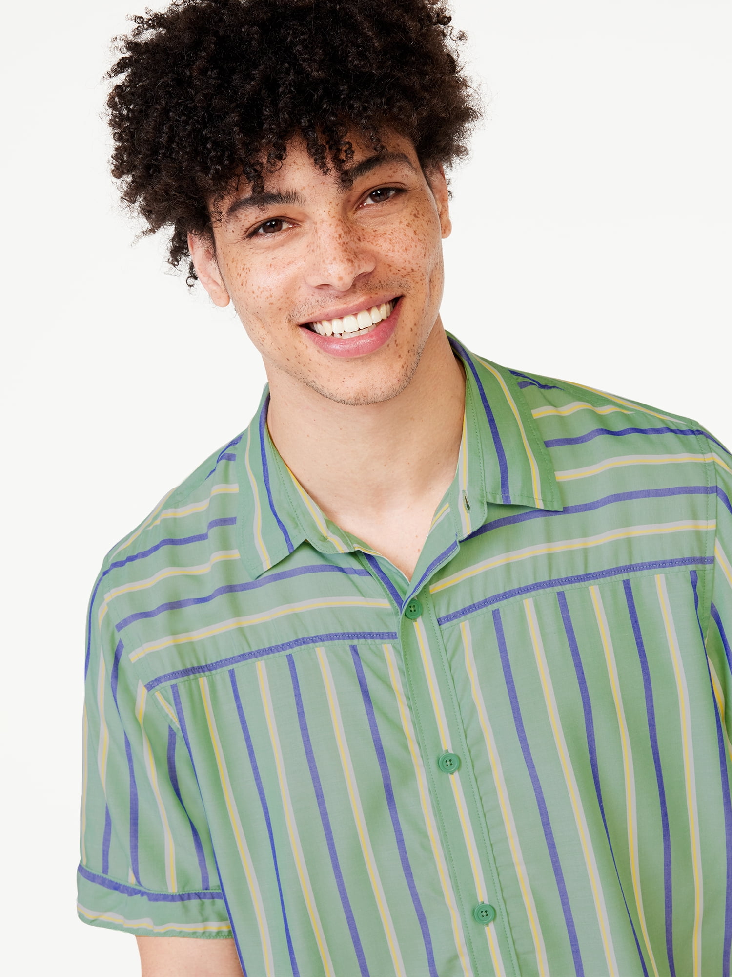 Free Assembly Men's Striped Shirt with Short Sleeves