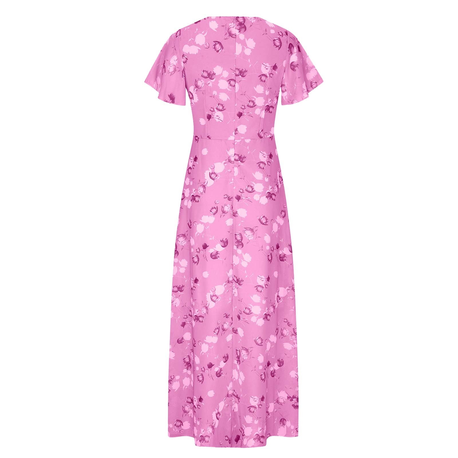 JYLPZYR Petite Summer Dresses For Women Women'S Fashionable Summer Casual Floral V Neck Short Sleeved Long Dress Long(Pink,XXL)