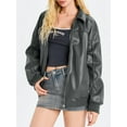 thumbnail image 2 of Women Faux Leather Jackets Bomber Casual Zip Moto Biker Coat, 2 of 6
