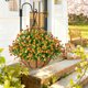 thumbnail image 5 of Cesta colgante de flores artificiales – Eucalipto simulado, camelia, palmera para decoración de interiores y exteriores, cesta de plantas artificiales sin mantenimiento para el hogar, jardín, 5 of 6