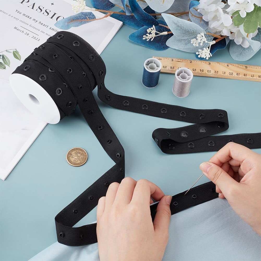 9.1m/10 Yards Black Snap Tape for Sewing 0.8 Inch Wide Crafts Metal Snap Tape Trim Snaps for Sewing Fastener Button Strips Snap Tape Plastic Snap Button Tape Ribbon for Clothes DIY Sewing Mixed Color