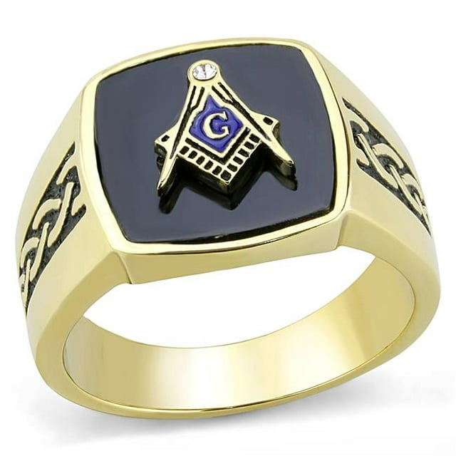 Alamode TK3223-11 Men IP Gold Stainless Steel Ring with Synthetic in Jet - Size 11