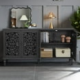 thumbnail image 3 of Vintage Sideboard Buffet Table Accent Credenza Storage Cabinet with 4 Hollow Carving Doors Adjustable Shelves Wood Legs for Kitchen Dining Living Room Entryway 59.84 Inch,Antique Black, 3 of 9