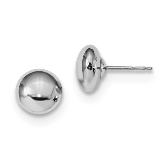 14K White Gold Earring Button Women'S 8 mm Polished Post Earrings