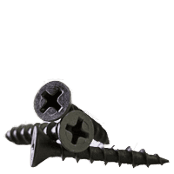 #8 x 1" Particle Board Screws / Phillips / Flat Head / Case Hardened Steel / Black Phosphate (Quantity: 6000 pcs)