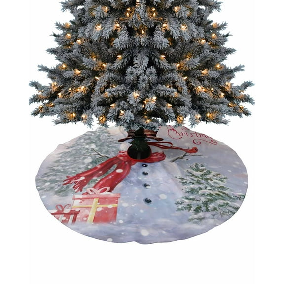 Winter Snowman Christmas Christmas Tree Skirt 36 Inches Large Christmas Skirt Tree, Xmas Tree Snowflake Gifts Tree Skirt Christmas Decorations for Fireplace Party Holidays Indoor Outdoor