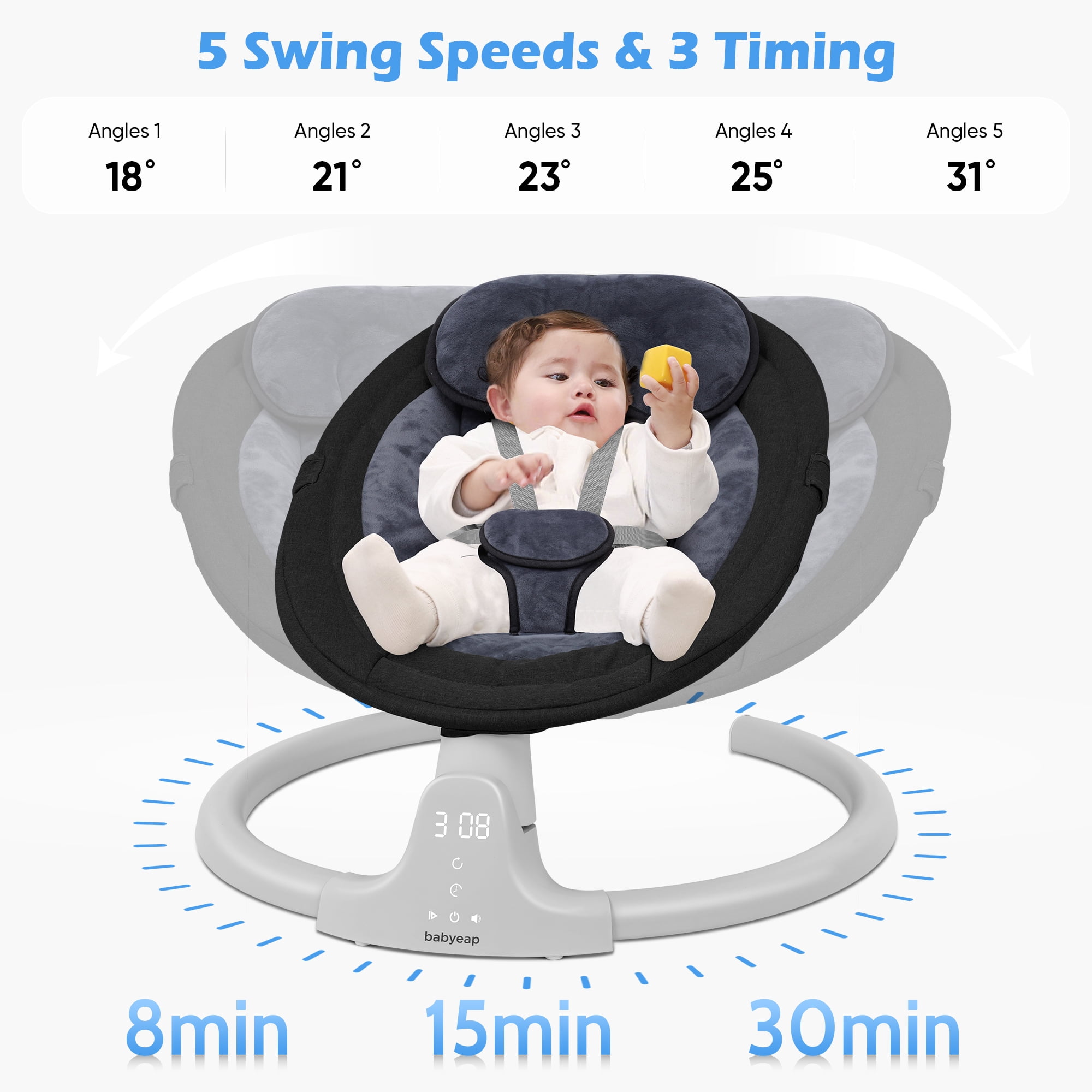Babyeap Baby Swing for Infants - Motorized Swing with Music Speaker and Remote Control - 10 Lullabies - Black