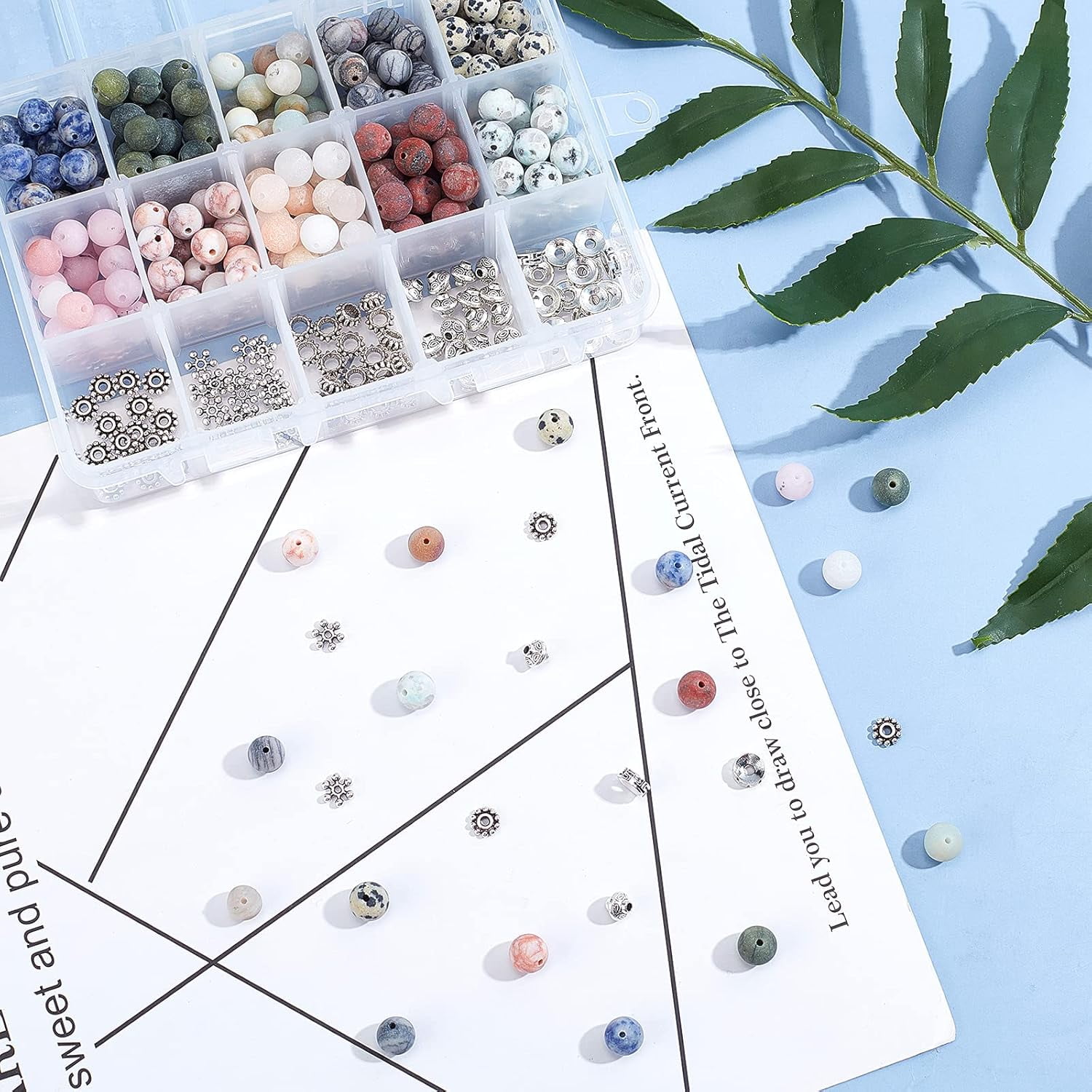 DIY Stretch Bracelets Making Kits Including Frosted Natural Gemstone Round Beads Alloy Spacer Beads Iron Beading Needles Gemstone Beads: 8~8.5mm Hole: 1mm 250pcs/set