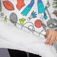 thumbnail image 3 of Oversized Wearable Blanket Hoodie,Colorful Sports Items Pattern Sherpa Blanket Hoodie with Super Pockets,Super Warm Fuzzy Pullover for Women & Men, 3 of 6