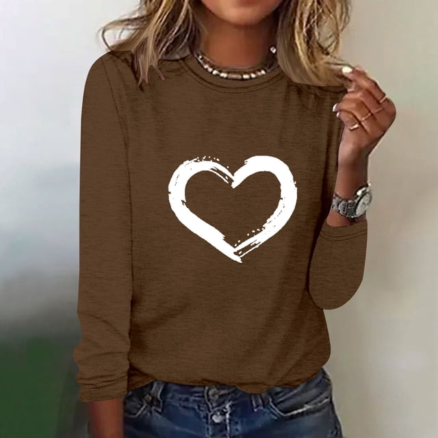 EQWLJWE Chemises à Manches Longues pour Femmes Liquidation Mode Printemps Imprimé Manches Longues Col Rond Tee Décontracté Hauts Vêtements d'Automne pour Femmes