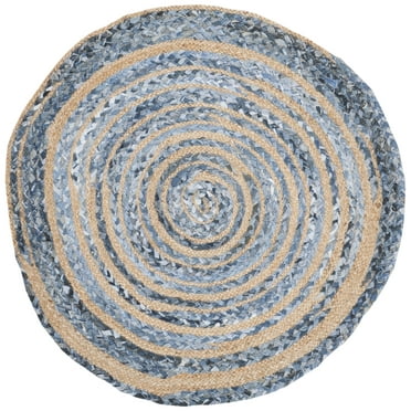 SAFAVIEH Cape Cod Corrine Braided Area Rug, 3' x 3' Round, Blue/Natural