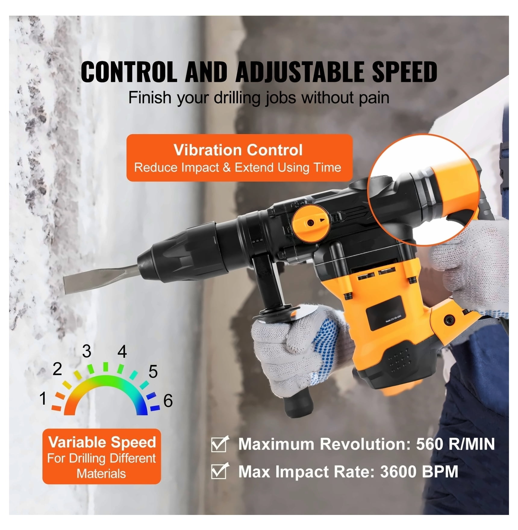 TriGol Rotary Hammer Drill, 1-9/16" SDS-MAX Corded Drill, 1600W 3-Mode Chipping Hammer, Adjustable Speed, 10J Impact Energy for Concrete, Masonry, Brick