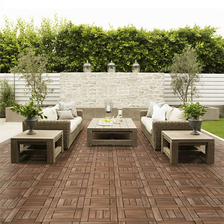 Smilemart 27pcs Indoor Outdoor Wood Flooring Tiles for Patio Garden 12 inch x 12 inch Brown Size 11.4 x 11.4 x 1 Inc