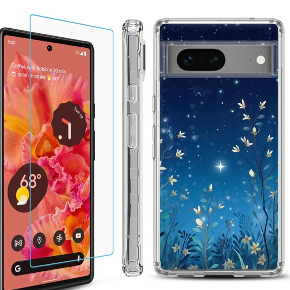 OneToughShield ® Compatible with Google Pixel 8, Shockproof Phone Case, with Tempered Glass Screen Protector - Fanciful Night