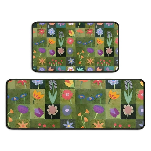 Pioneer Flower Floral Print Pattern Kitchen Rugs Sets Of 2,Anti Fatigue Kitchen Mat Rugs Non Slip Washable,Decorative Kitchen Floor Mats for Kitchen,Sink,Laundry,17"X30" 17"X47"