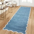 thumbnail image 3 of Garvee 2'x6' Modern Scalloped Runner Rug Washable Rug with Non Slip Backing, Neutral Farmhouse Soft Low Pile Carpet for Hallway Bedroom Home Office, Blue, 3 of 8