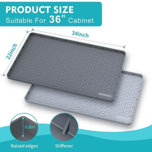Under Sink Mat for [34" x 22"] Cabinet, Silicone Waterproof Mat, Kitchen Cabinet Liner Holds Over 2.2 Gallons, Cabinet Protector, Under Sink Tray for Drips, Leaks, Spills (Grey)