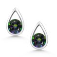 thumbnail image 2 of Gem Stone King 925 Sterling Silver Green Mystic Topaz Teardrop Stud Earrings for Women Men (1.10 Cttw, Gemstone November Birthstone, Round 5MM), 2 of 4
