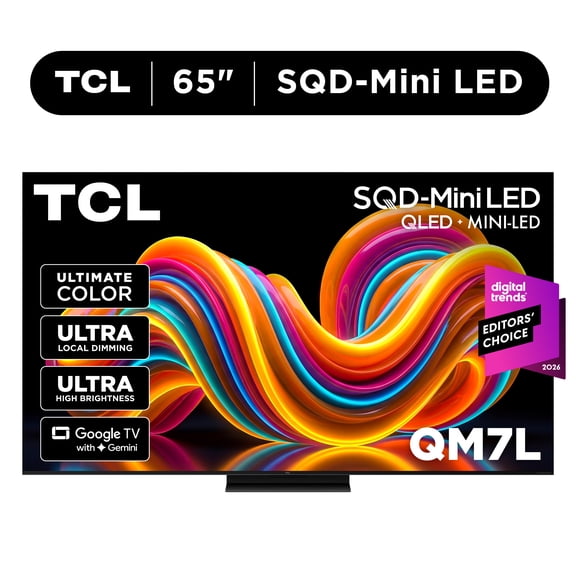 TCL 65” QM7L Series SQD-Mini LED QLED Smart Google TV (NEW 2026) - TCL Deep Color System with Super QLED, Up to LD2100 Precise Dimming Series, Up to HDR3000 Peak Nits, Bang & Olufsen Audio - 65QM7L