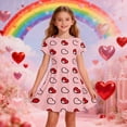 thumbnail image 2 of WMQPNNS Girls Heart Printed Dress Girls Summer Dress 5t Short Sleeve Tunic Shirt Mid Dresses Casual Summer Dress Skater Sundress Kids Outfits(Size 6-7 Years,Pink), 2 of 4
