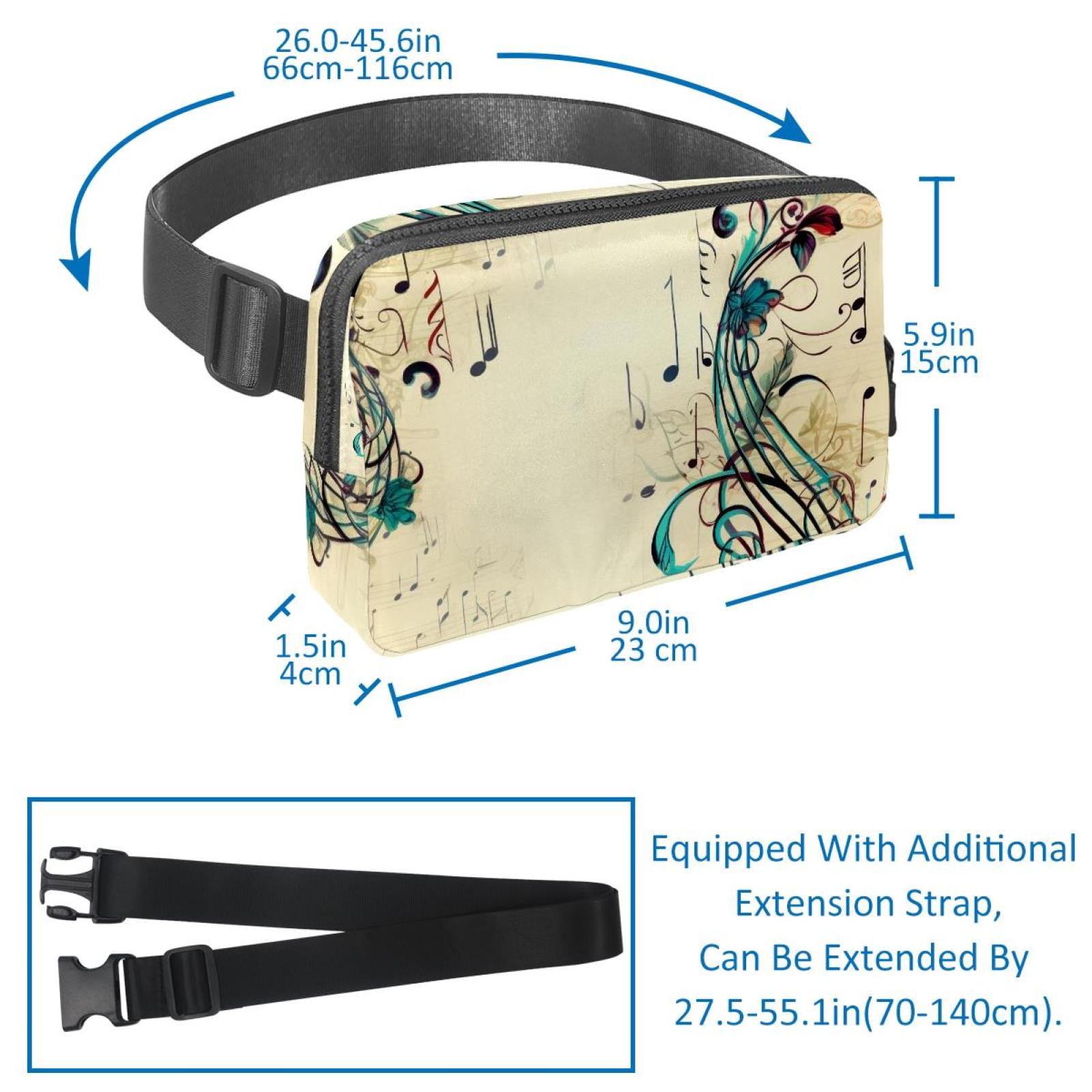 Notes Lightweight Adjustable Fanny Pack with Extension Strap - Unisex Crossbody Bag Fanny Bag