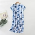 thumbnail image 4 of Hontri Nightgowns for Women Cotton Night Shirts Short Sleeve Crew Neck Night Gown Dress Casual Pajamas Soft Sleepwear Blue Xl, 4 of 4