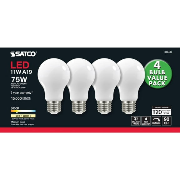 SATCO S12439 - 11A19/FR/LED/930/120V/4PK