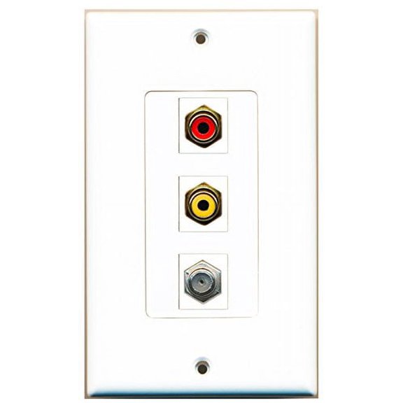 RiteAV - 1 Port RCA Red and 1 Port RCA Yellow and 1 Port Coax Cable TV- F-Type Decorative Wall Plate Decorative