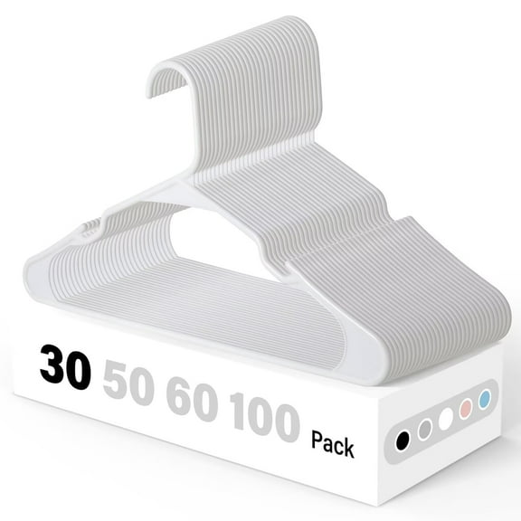 HealSmart 30 Pack Plastic Hangers, Space-Saving Clothes Hangers, Durable and Lightweight Hangers for Coats, Dresses, Shirts, Pants, White