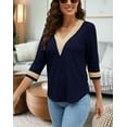 thumbnail image 3 of Women's Casual 3/4 Sleeve Shirts Lace V Neck Color Block Dressy Tops Trendy Hollow Floral Blouses T Shirts S-XXL, 3 of 13