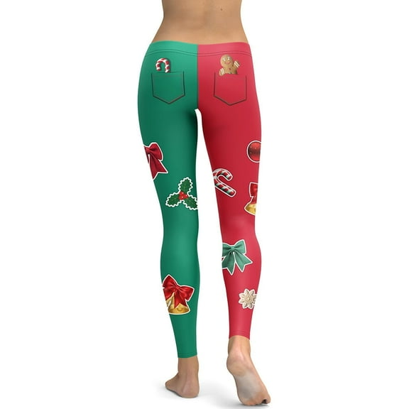 Red & Green Christmas Leggings Size: XS for Women | FIERCEPULSE