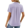 thumbnail image 4 of Scyoekwg Womens Summer Tops Lapel Eyelet Tunic Shirts Short Sleeve T Shirts Trendy Solid Color Loose Casual Ladies Tops Blouses (Purple,L), 4 of 4