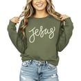 thumbnail image 2 of Jesus Sweatshirt for Women - Pearl Script Christian Faith Crewneck Pullover Army Green Sweatshirt Adult Small, 2 of 7