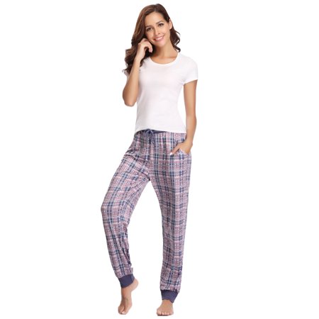 

Doaraha Women s Plaid Pajamas Pants Cotton Lounge Bottom Drawstring Long Pj Jogger Pants Sleepwear with Pockets