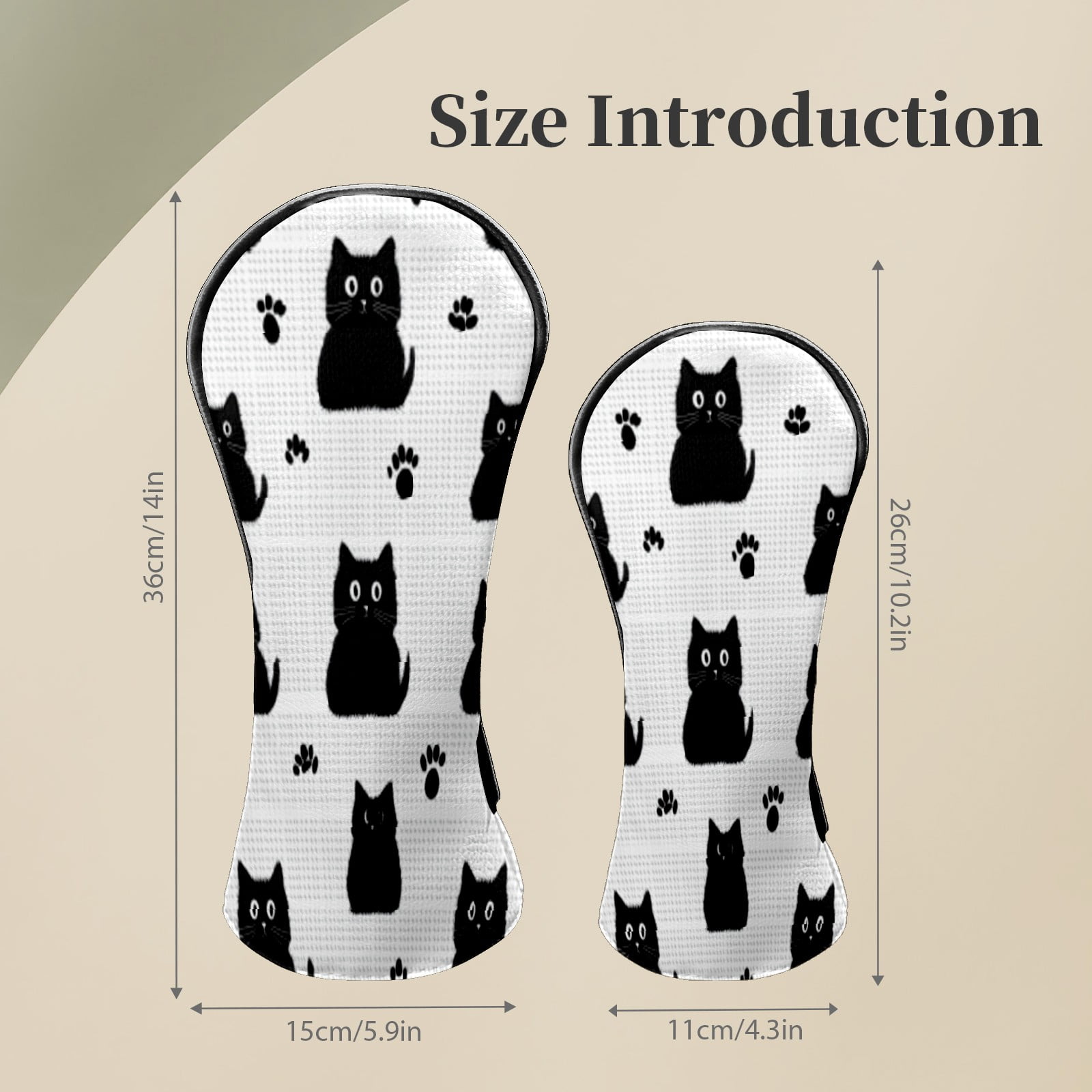 Golf Head Covers for Woods and Driver Waterproof Leather Golf Club Head Covers for Women Men Golf Driver Fairway Wood Headcover Black Cat & Paw Grid Design