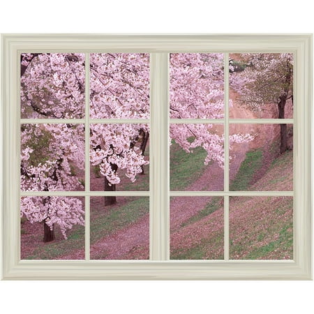 Sti Sport Springs - Spring Cherry Blossom Warming Sakura Pink Flower Closed Window Mural Wall Sti...