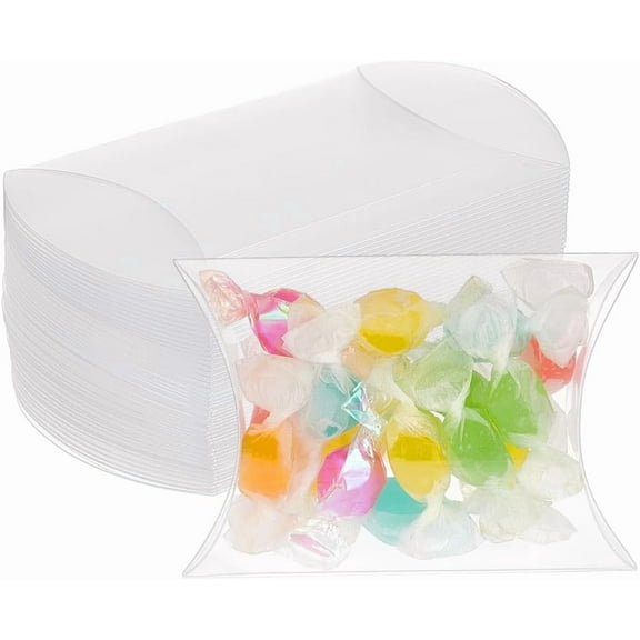 Plastic 50 pc 50 Packs 3.5x2.5x1 Clear Plastic Pillow Favor Box Candy Treat Gift Box for Wedding Party Mother's Day Father's Day Gift Packaging