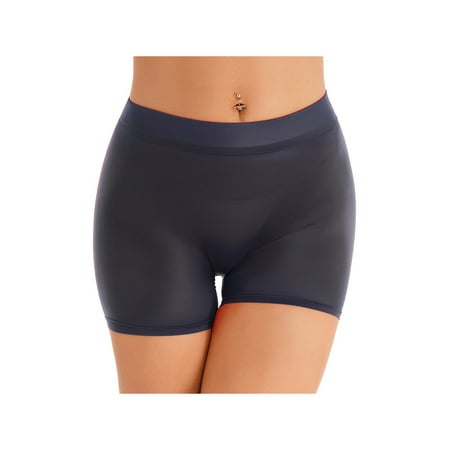 Zaldita Women s Silky Sheer Ultra-Thin Shorts See Through Safety Booty Shorts Boyshort Panty Dark Grey One Size